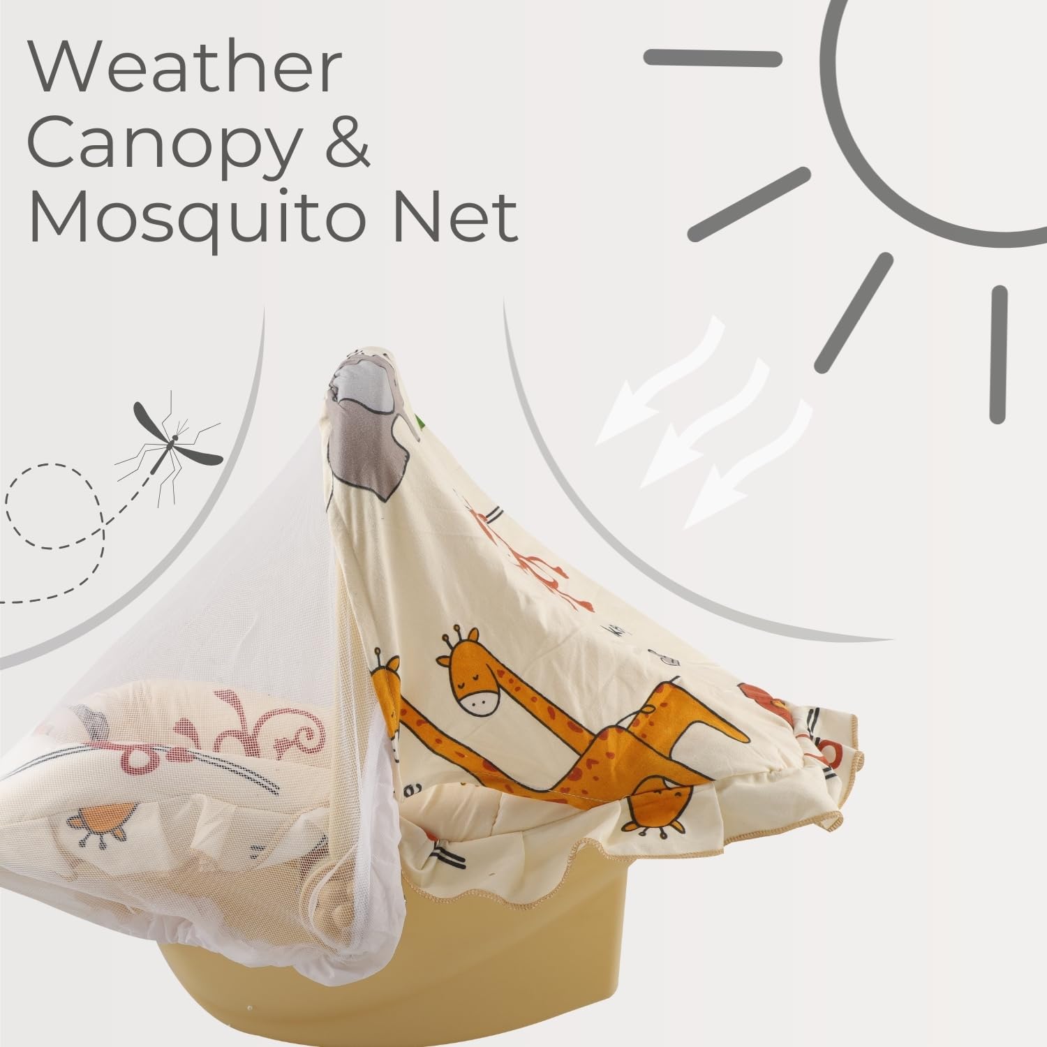Mama Luv Mee 5 in 1 DLX Baby Carry Cot & Rocking Chair with Adjustable Handle | Large Canopy | Safety Lap Belt | Anti-Mosquito | Double Cushioned Washable Seat (Beige) (5 in 1) - Image 5 thumbnail