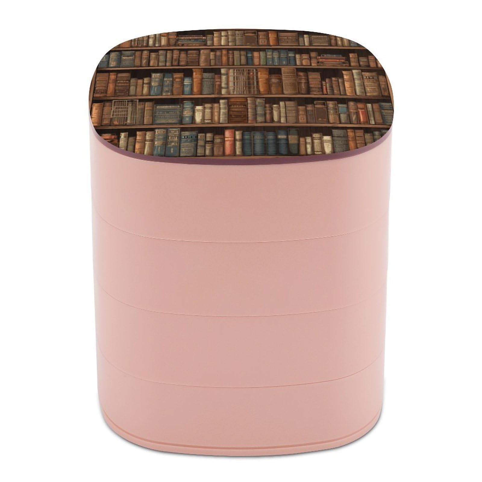 VstaDank Library Bookshelf Book Jewelry Case Women Portable Travel Jewelry Box Rotating Jewelry Organizer with Mirror Multi-Layer Necklace Ring Earring Storage Box for Bracelets Rings