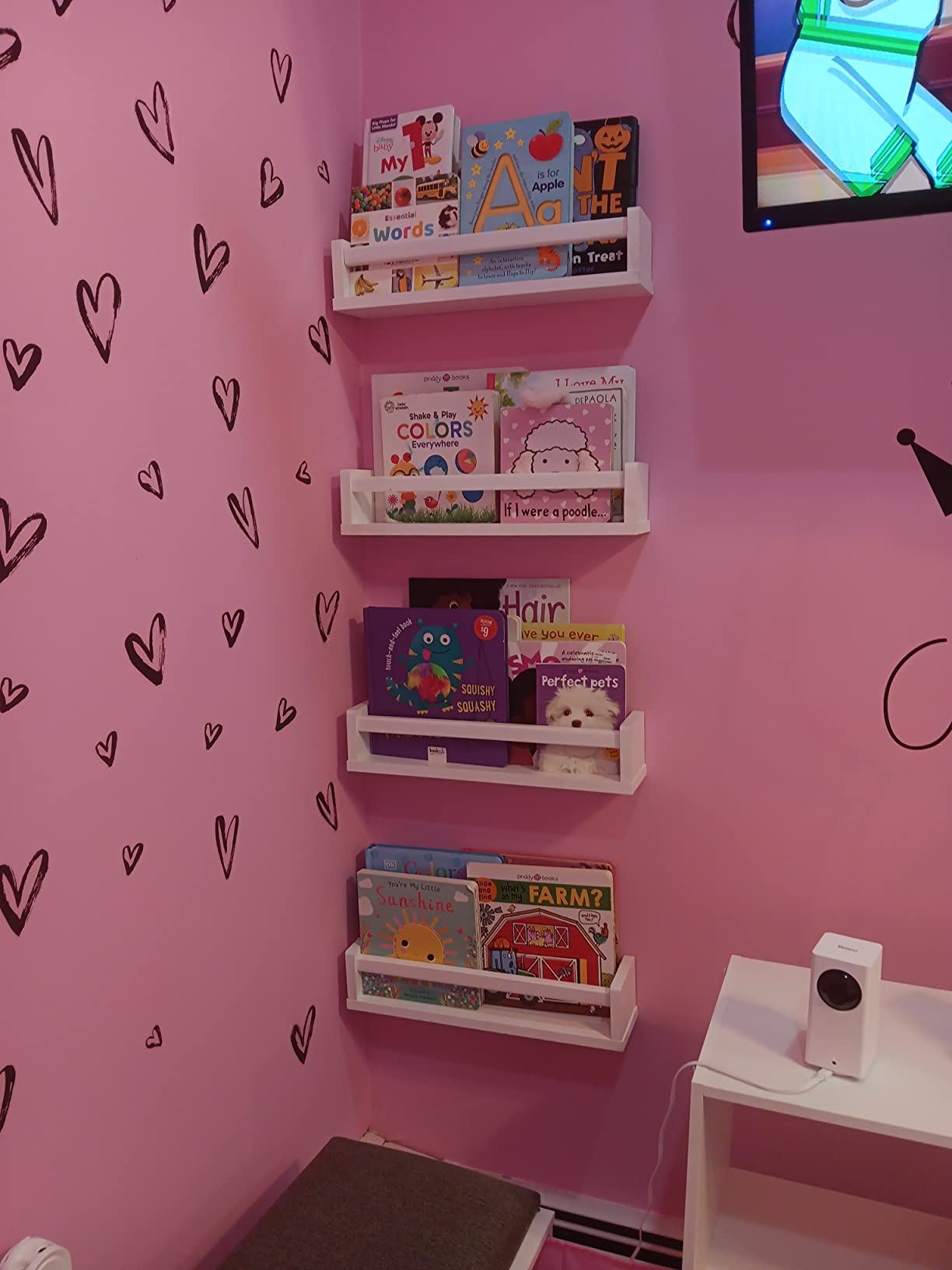 9/mo Finance Floating Nursery Book Shelves for Wall Set of 4, White Wall Bookshelf for Kids