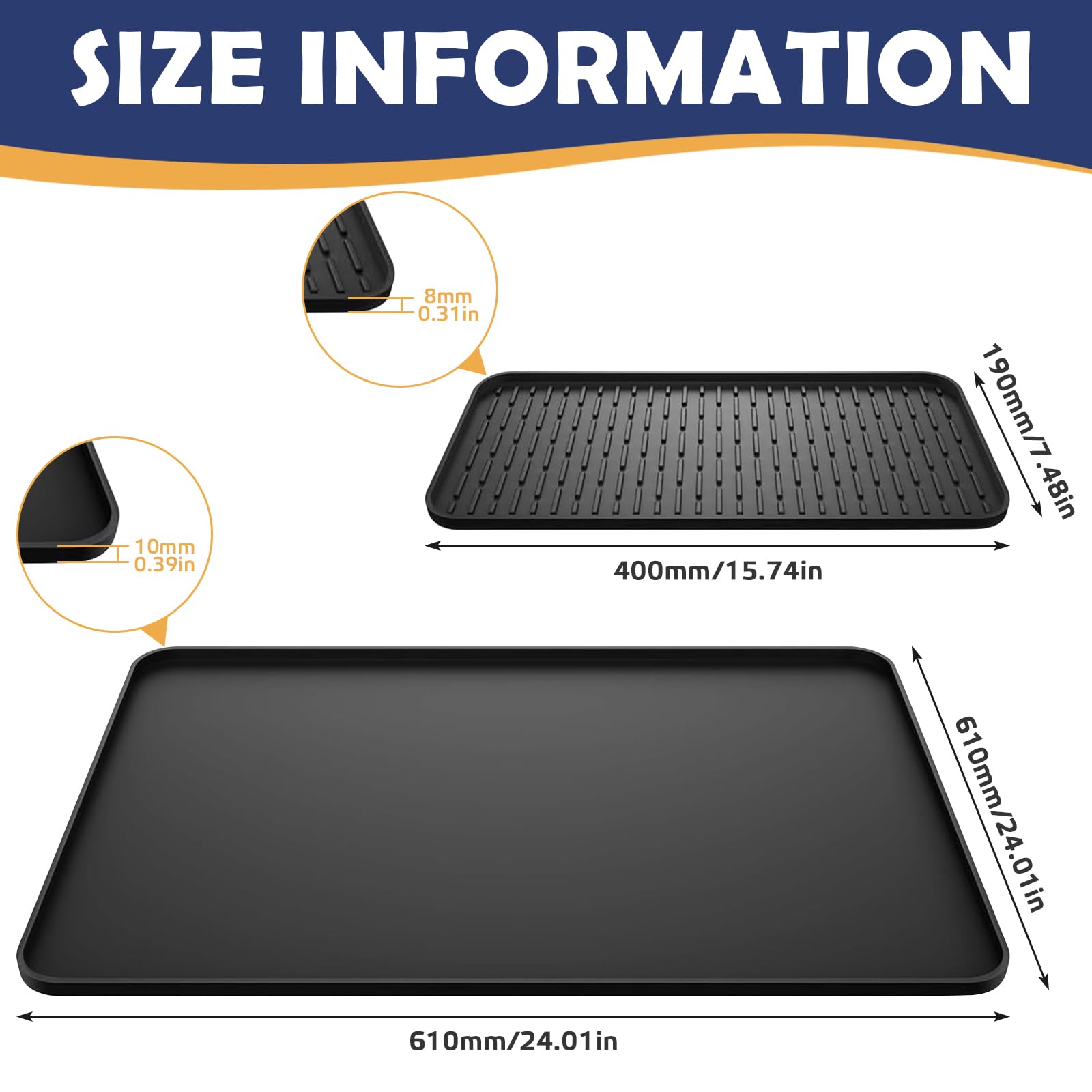 Raxfekro Tappetino in silicone per macchina da caffè 2 in 1, con tappetino antigoccia, 60 x 40 cm, resistente al calore, antiscivolo, per macchina da caffè e cucina, nero con bordo convesso e