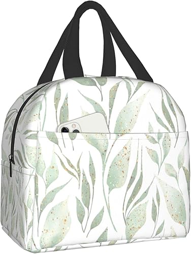 DADABULIU Lonchera térmica con hojas de acuarela en colores pastel para adultos, niños, niñas, mujeres, trabajo, oficina, escuela, picnic, playa,