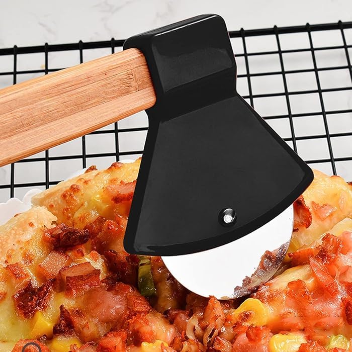 Image of Axe Shaped Pizza Cutter with Sharp Rotating Blade for Pizza, Bread, Cakes (Multi) - RA075-BLACK