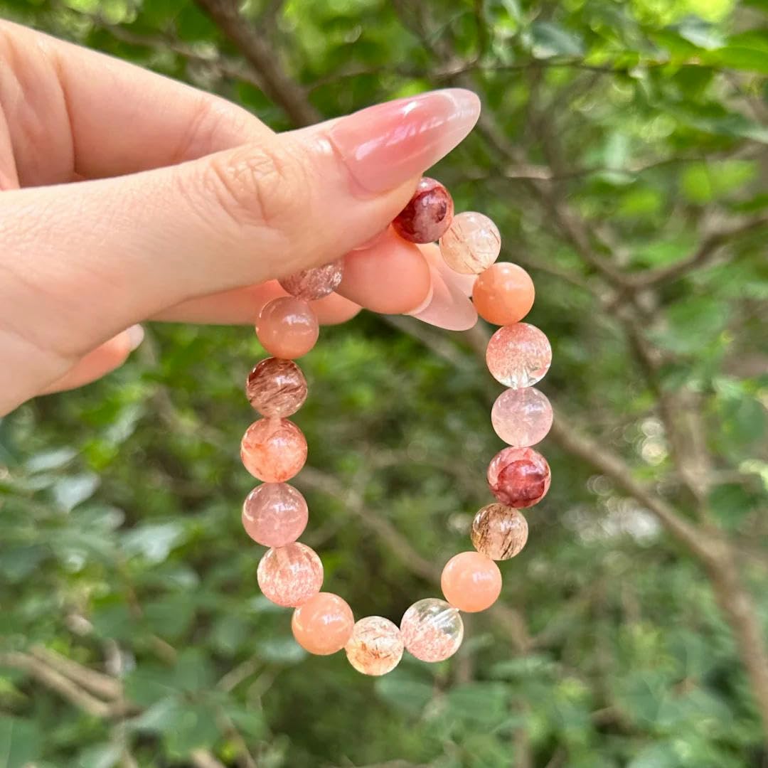 Pulsera Elástica Cristal Pulsera De Cristal Natural De 10mm Con Múltiples Piedras Preciosas Flor De Eucalipto Rojo Piedra Solar Negra Y Dorada 18 Piezas