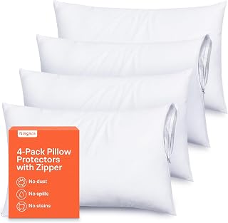 NiagaraSleepSolution Ultra Soft Queen Pillow Protectors Zipper Set of 4 - Breathable Microfiber Covers, 100% Stain Dust Dirt Protection, Machine Washable White