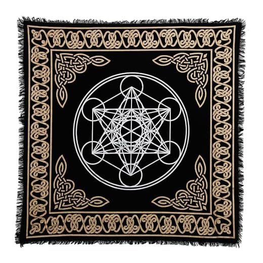 Indian Consigners Altar Cloth Hexagonal Metatron Witchcraft Alter Tarot Spread Top Cloth Wiccan Square Spiritual 18 by 18 Sacred Cloth (Hexagonal Metatron Gold Silver)