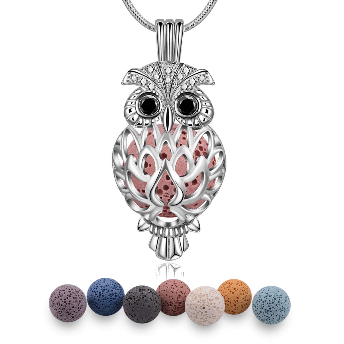 EUDORA Harmony Ball Collana Aromaterapia Ciondolo con Oli Essenziali per Donna, Collana con Diffusore Regalo di Gioielli per Ragazze con 7 Pezzi di Pietra Lavica, 24 Pollici