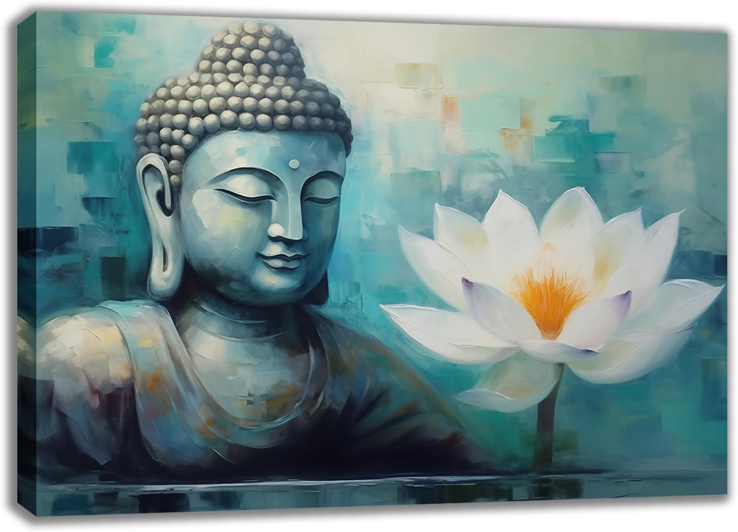 MODOJOART Buddha Canvas Wall Art, Buddha Sitting on the Lotus Throne Painting Print Religious Buddhist Faith Poster Picture for Buddhist Meditation Room Hallway Decor(Artwork-01, 18"x12")