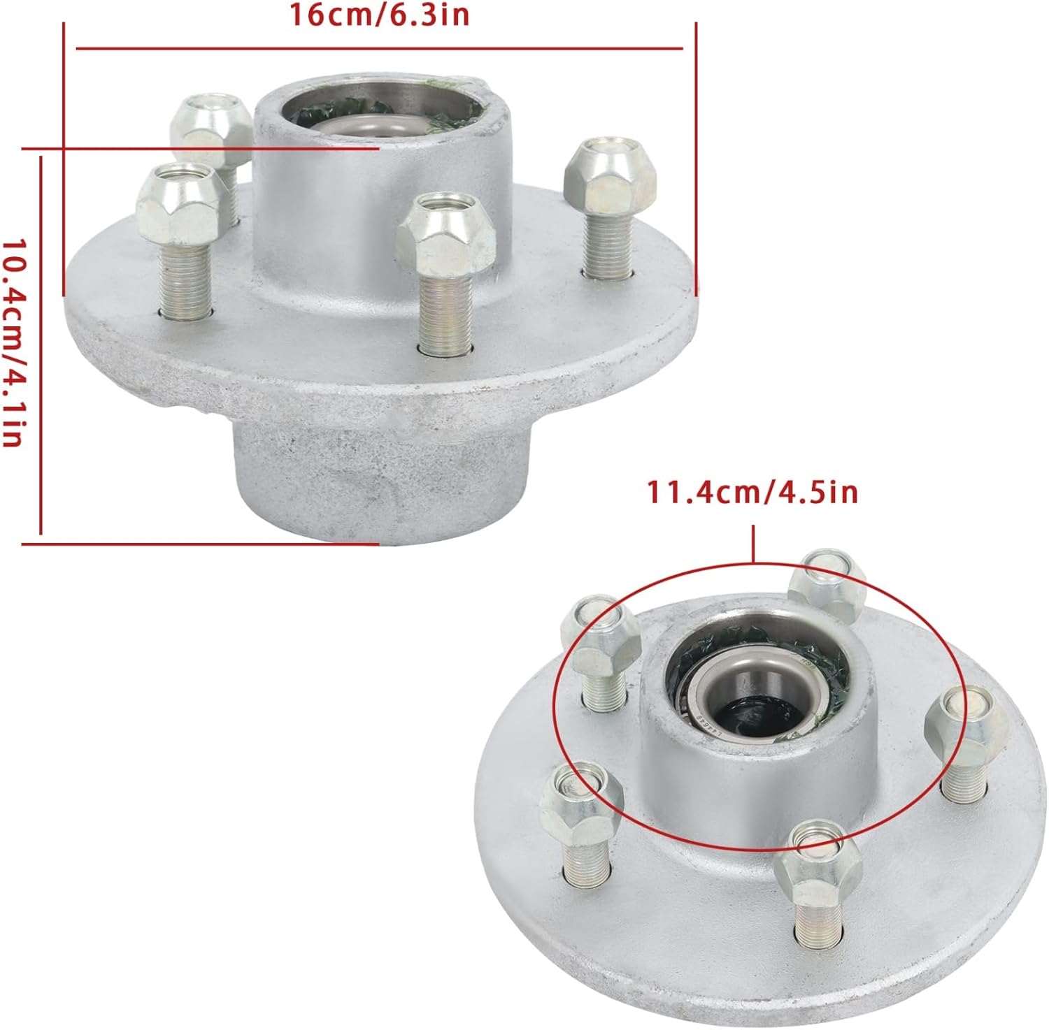 GXYWADY 2 Sets Pre-Assembled 5 on 4.5 Inch Galvanized Trailer Hub Kit Replacement for 3500 lbs 84 Spindle with Trailer Bearing Kit (8 Pieces/Set)