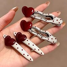 Red Dots 3D Heart Decorative Cute Hair Clips Silver Metal Hair Clip Barrettes For Women Girls Kawaii Pretty Willow Wave Hairpins Hairclips Side Bangs Duckbill Alligator Clips For Hair Accessories