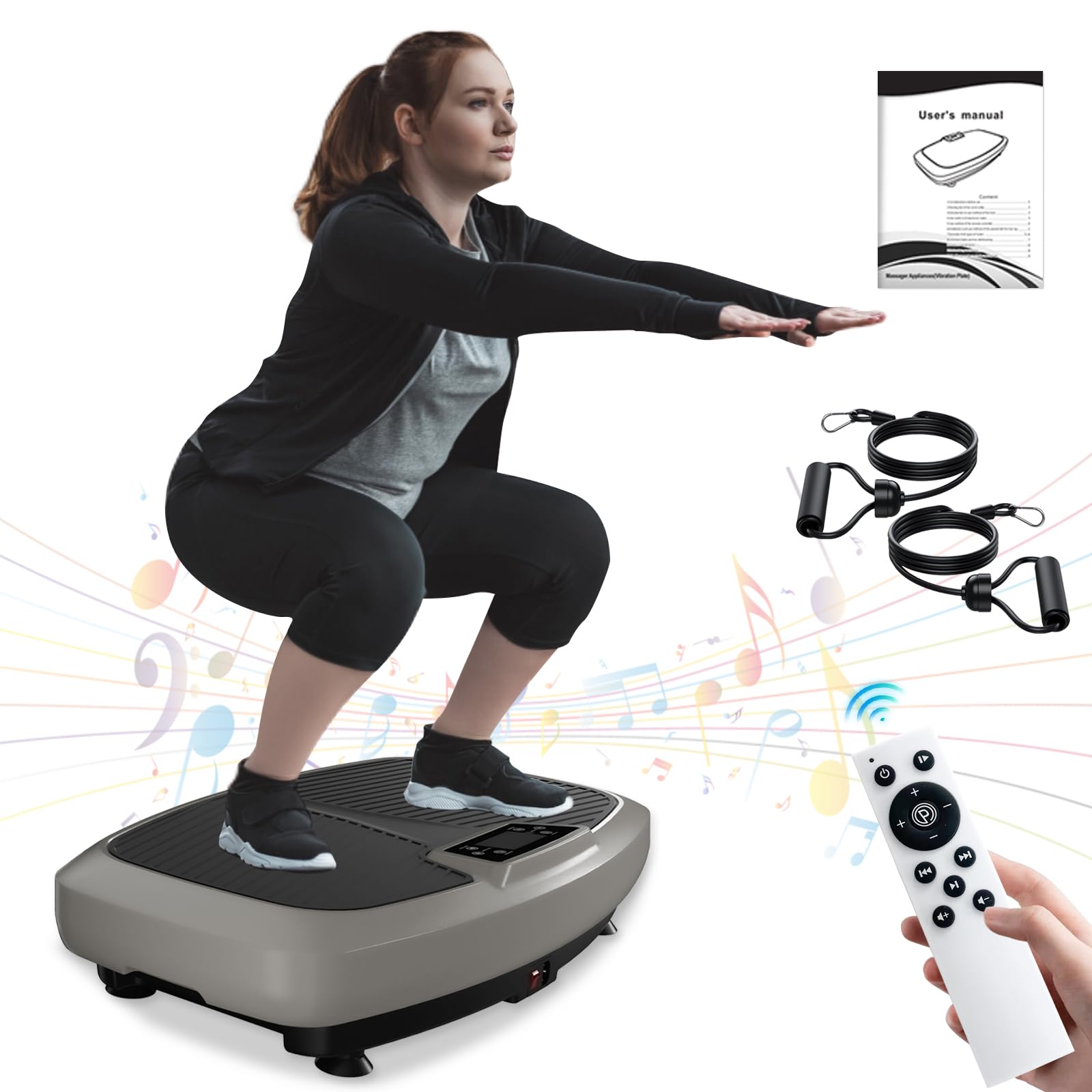 Vibration Plate Exercise Machine - Whole Body Workout Vibration Platform Lymphatic Drainage Machine for Weight Loss Home Fitness with Resistance Bands Remote