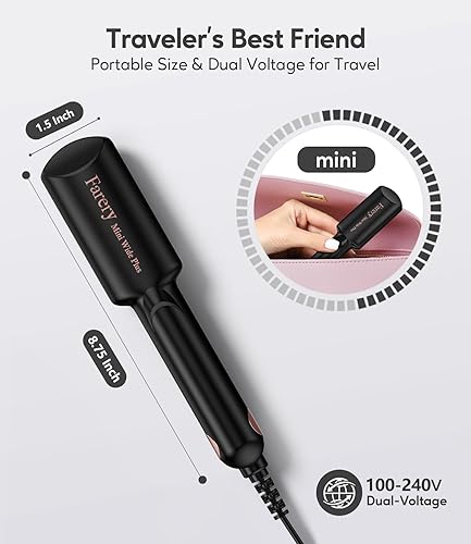 Miniatura 2 de Mini plancha plana de 1.5 pulgadas de ancho para viajes, plancha de pelo pequeño de cerámica de 1 12 pulgadas para cabello corto y largo, mini