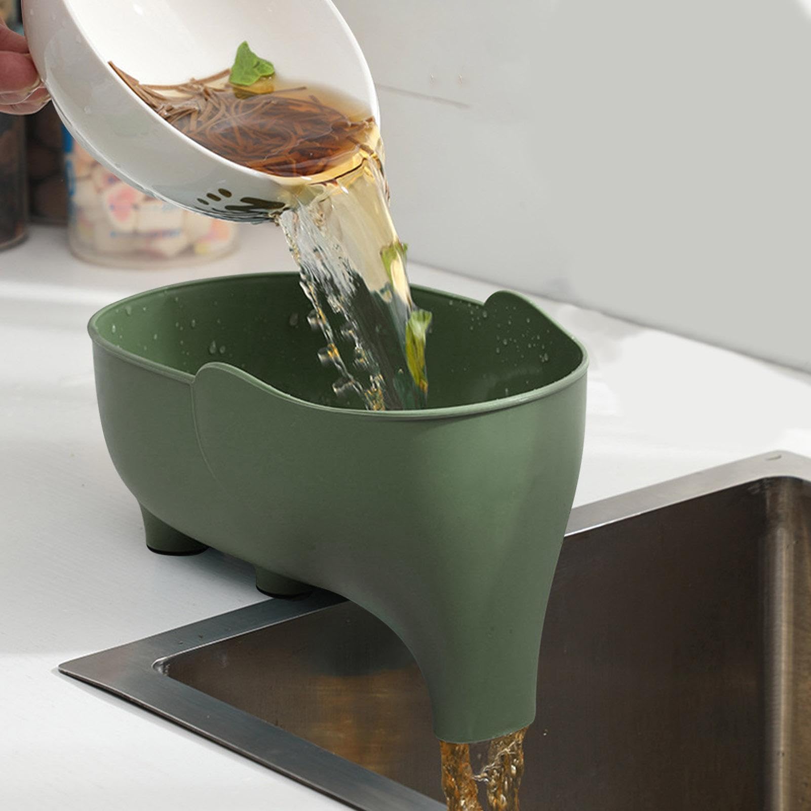 Dirfuny Green Elephant Drain Basket Kitchen Cute Elephant Drainer Kitchen Sink Filter Vegetable And Fruit Drain Basket For Kitchen Sink