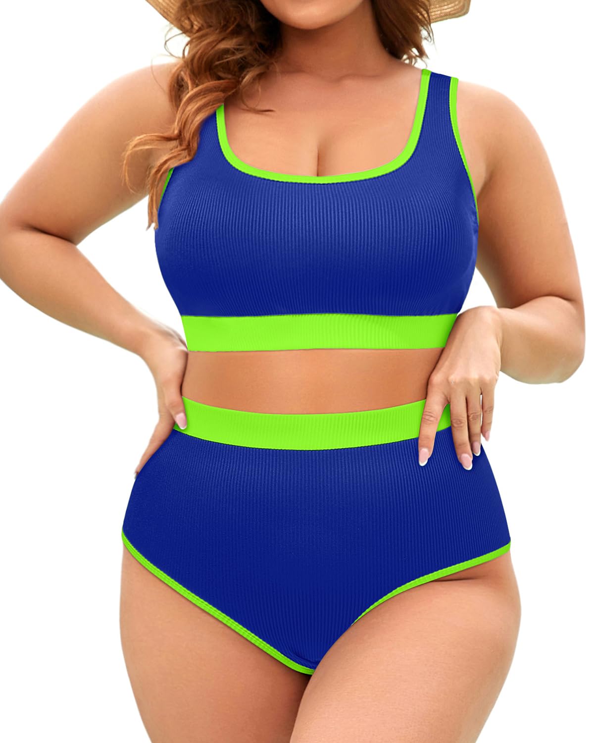 Tempt Me Women Plus Size High Waisted Bikini Set Two Piece Swimsuit Full Coverage Sporty 2 Piece Bathing Suits