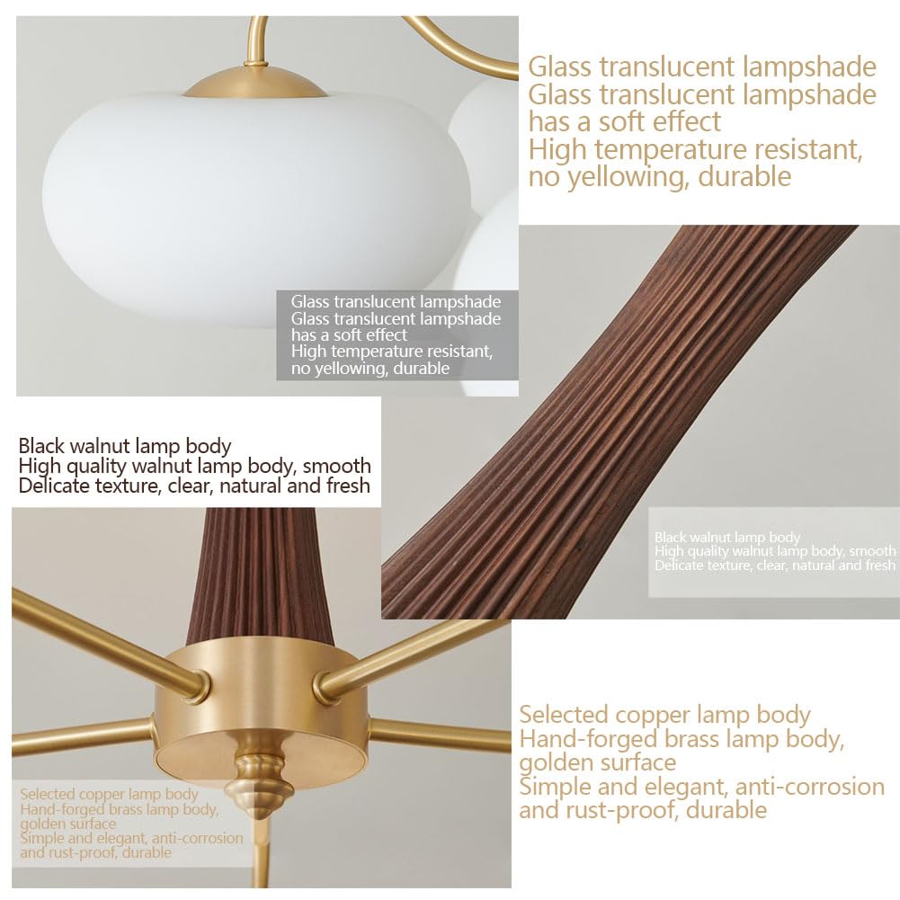 Całkowicie miedziany kremowy styl orzech żyrandol nordycki retro lampa persymona, nowoczesny rustykalny wystrój domu, antyczny mosiężny wisiorek oprawa oświetleniowa, A, 5 głowic