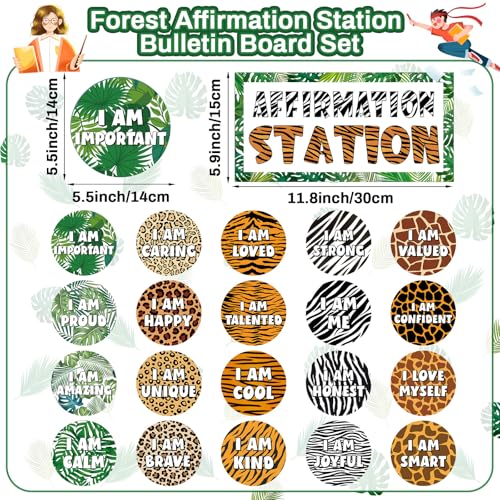 Image of Jungle Animals Affirmation Station Bulletin Board Set Safari Forest Positive Bulletin Board for Classroom Growth Mindset Decor Inspirational Motivational Accent Cutouts for Home School Teachers Supply