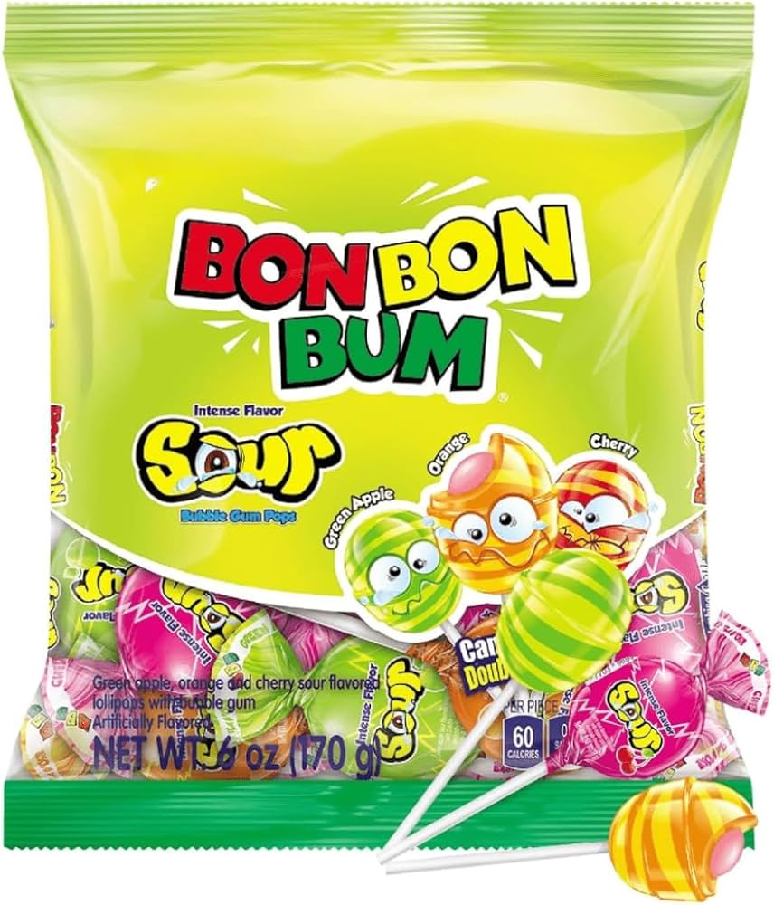 Amazon.com : Bon Bon Bum – Fruity Lollipop with Bubble Gum center