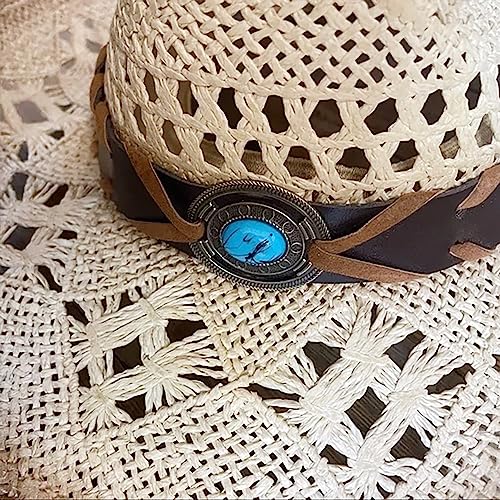 Image of TOVOSO Straw Cowboy Hat for Women and Men with Shape-It Brim, Western Cowboy Hat, Orange /Beads - Tea Stain