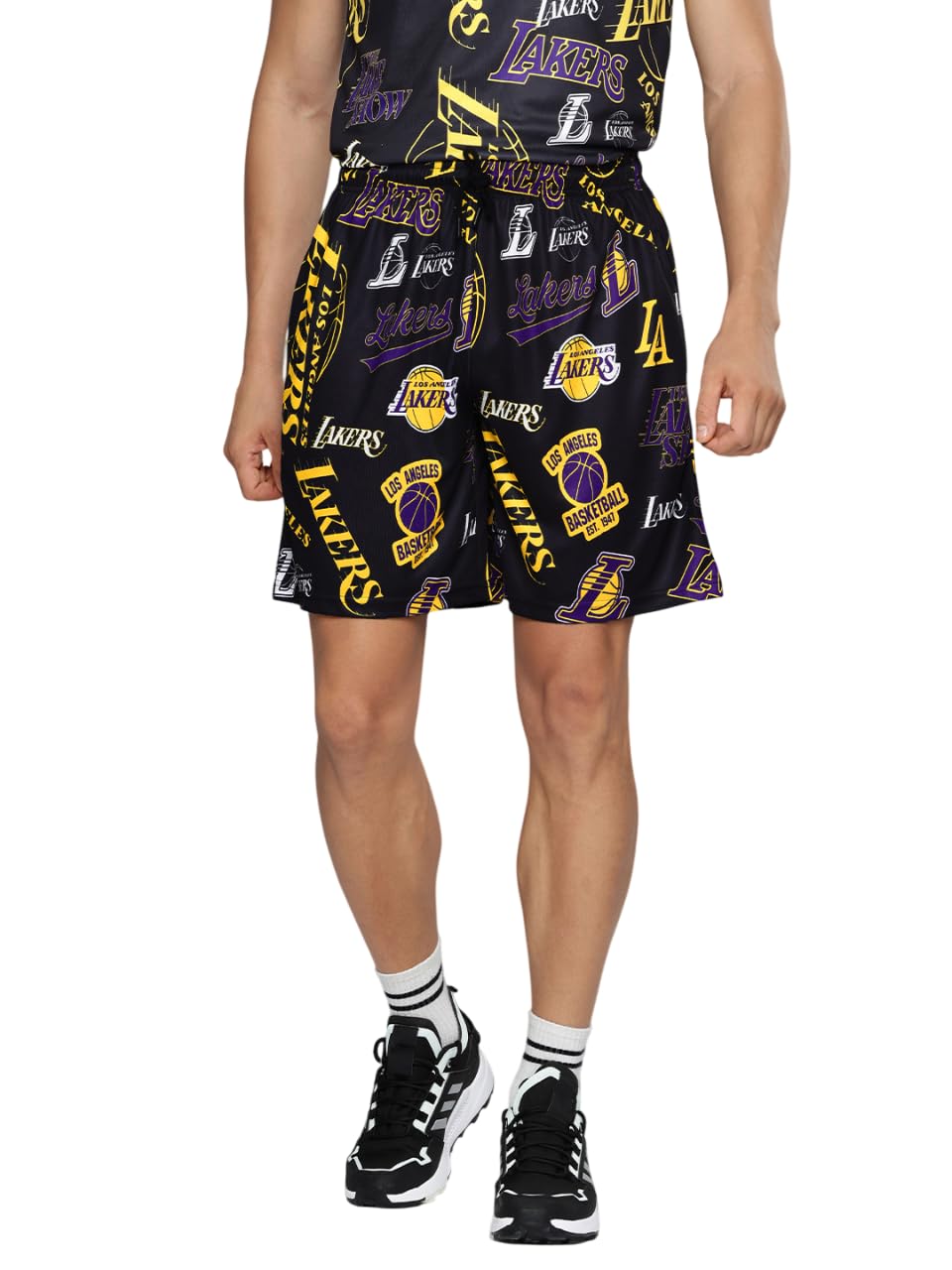 shop the arena Los Angeles Lakers: Logo Mash Basketball Shorts (Black)-picture-32