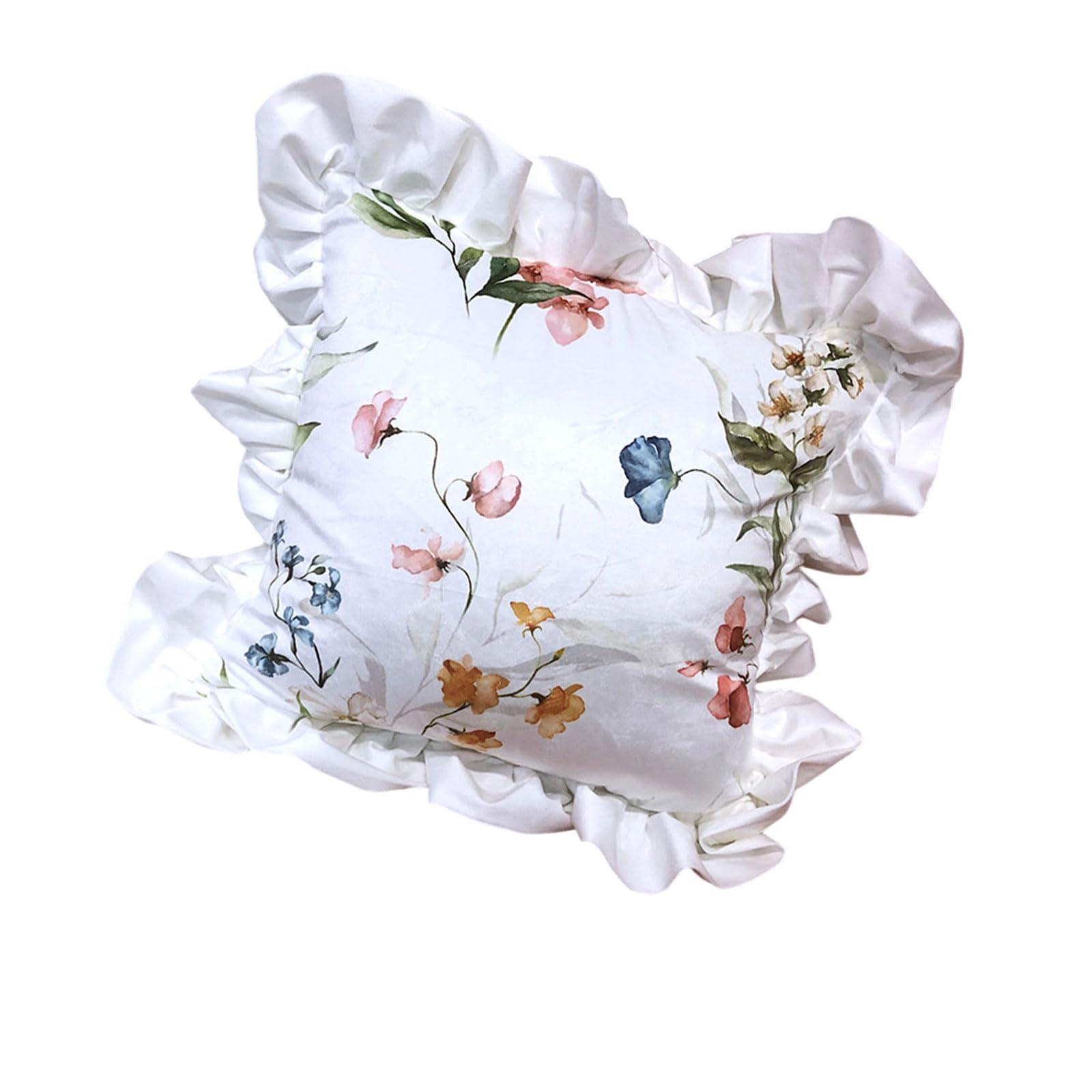 NUEAYMS Ruffled Trim Throw Pillow Case Dutch Velvets Fabric Nordic Flower Pattern Washable Cushion Cover for Sofa Bed Decoration Nordic Cushion Cover