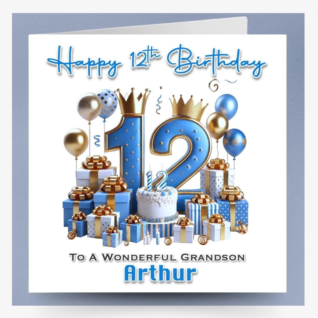 Large Personalised 12th Boys Birthday Card with matching Badge for Friend Son Brother Nephew Grandson Godson Twelfth Twelve Today (Large Card Only) — image 1