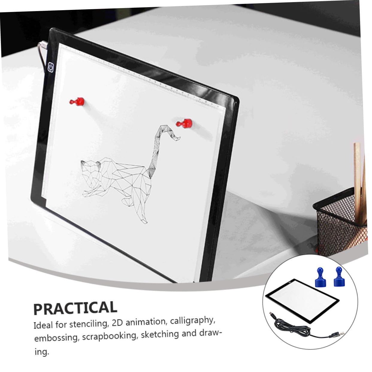 GARIOUANS Table Lumineuse de Traçage avec Aimants Magnétiques A4 en Acrylique Blanc et Règle Intégrée Support Papier pour Dessin Professionnel Léger