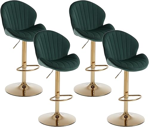 Miniatura 38 de Juego de 2 taburetes de bar giratorios modernos de terciopelo, de altura ajustable, sillas de bar con respaldo de concha, taburetes de isla de Cuero