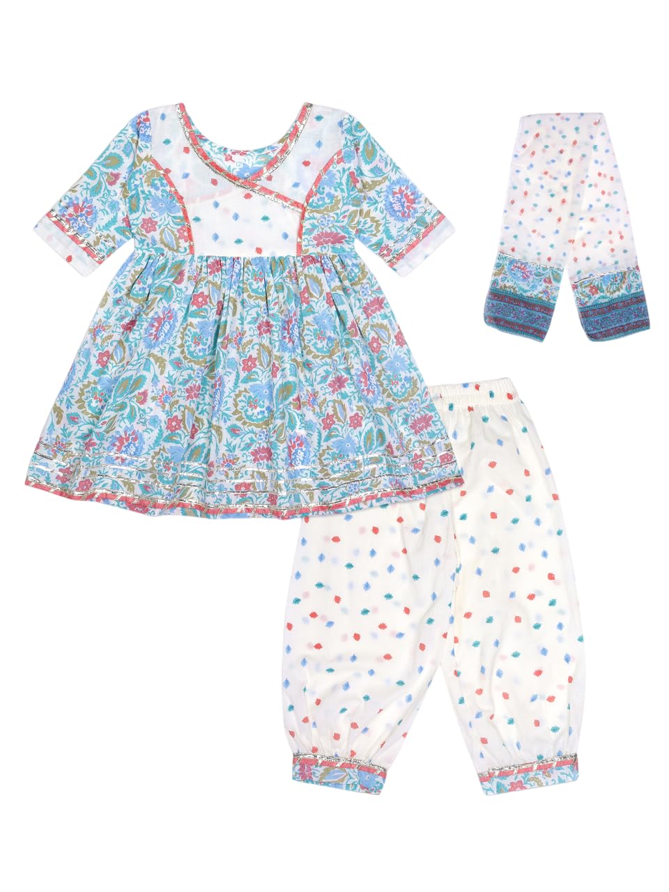 Spack Jerrow Pure Cotton Kurti Pant with Duappta set for Baby & Kids Girls