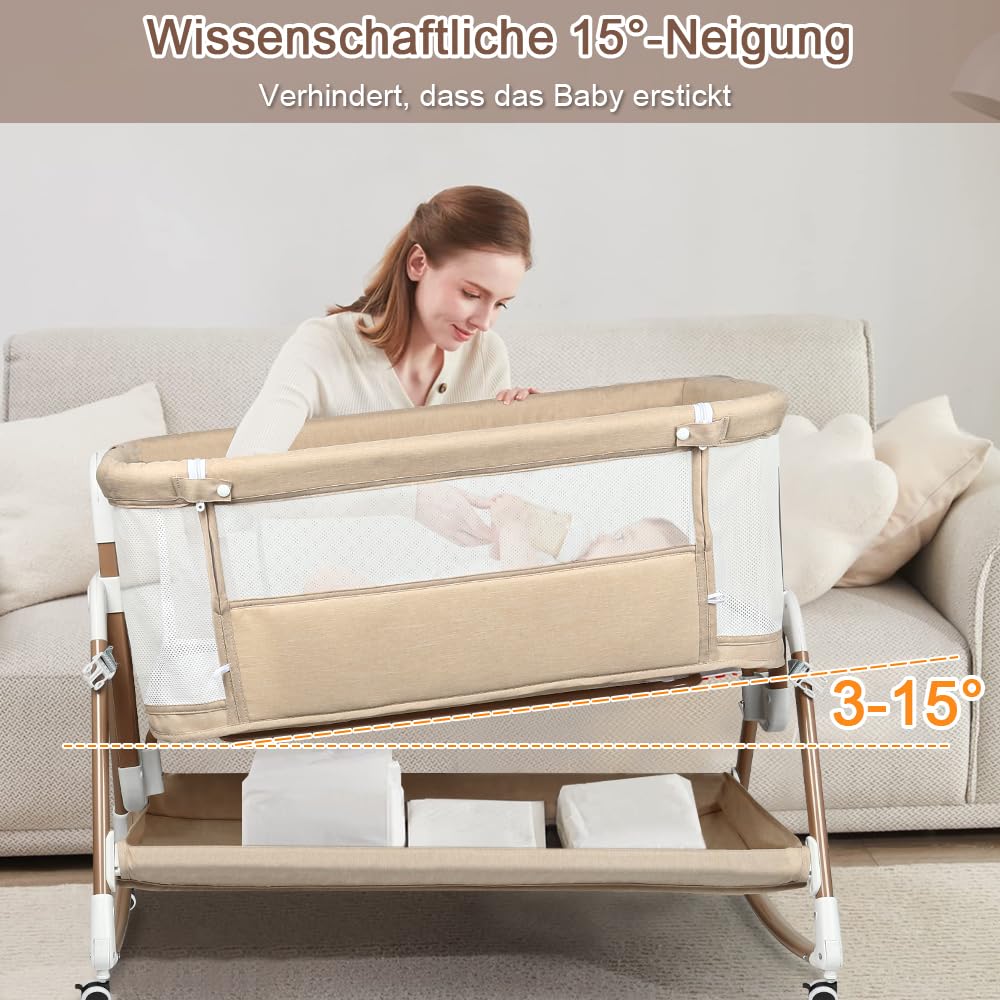 Cododo 3 w 1 łóżeczko dziecięce, kołyska Cododo z materacem i moskitierą, kołyska dla niemowląt, nośność 50 kg, kompaktowe w 3 sekundy, łatwe do przenoszenia, 90 x 60 x 90-115 cm - złamana biel +