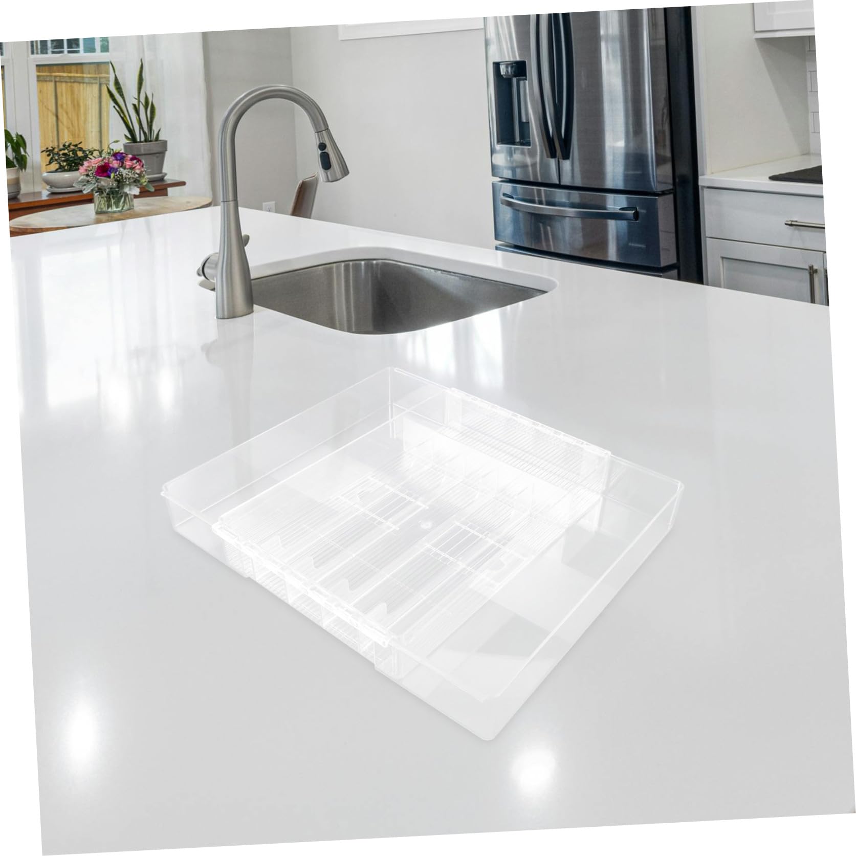 Organizador De Cubiertos Expandible De Acrílico Para Cajón De Cocina Almacenaje Múltiples Compartimentos Para Cubiertos y Utensilios Resistente y Duradero