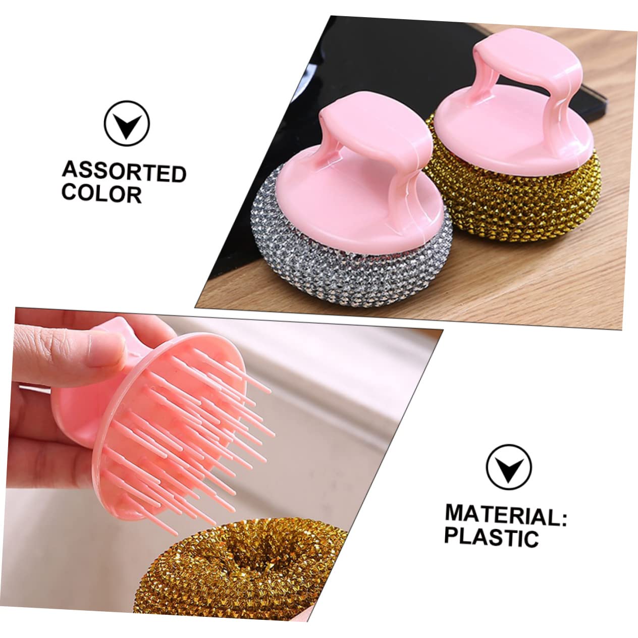 Didiseaon 10pcs Steel Wire Ball Cleaning Brush Dish Washing Brush Handle Replacement Random