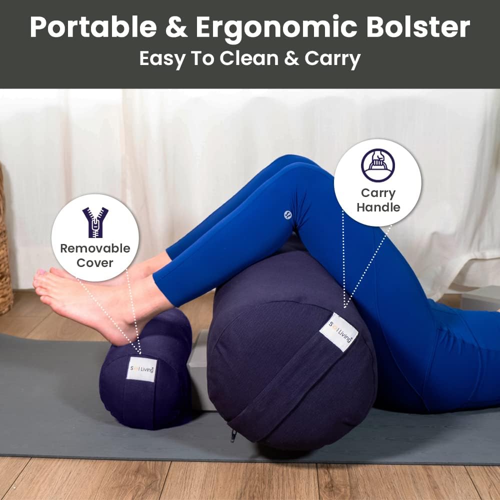 Sol Living Yoga Bolster Pillow Cotton Meditation Cushion Meditation Accessories for Restorative Yoga Meditation Pillow Cylindrical Yoga Pillow Firm Body Pillow Bolster Pillow for Legs Removable Cover : Sports & Outdoors