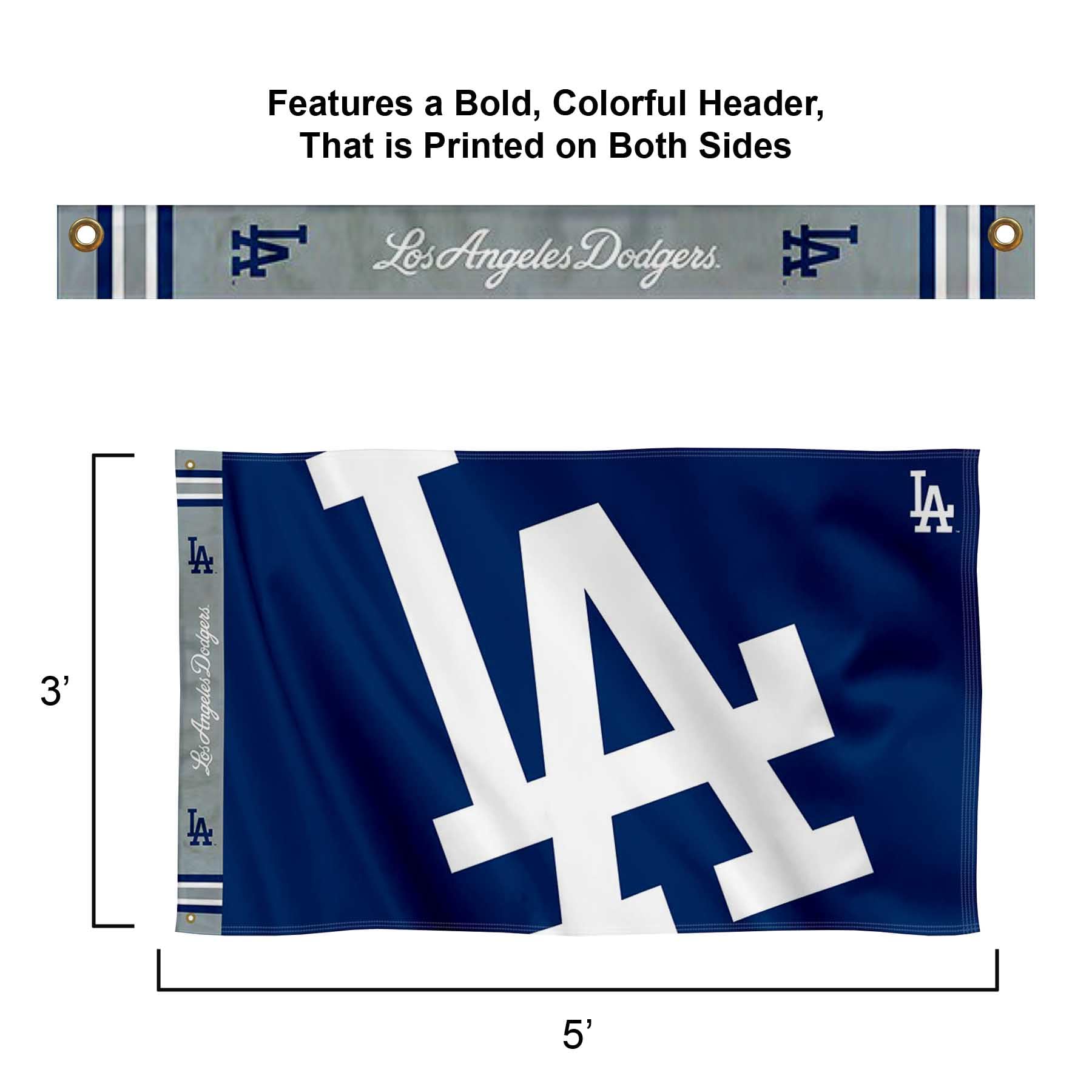 Los Angeles Dodgers 3x5 Foot Flag - Officially Licensed, Polyester, Grommets, Reverse Print For Both Sides - View #10
