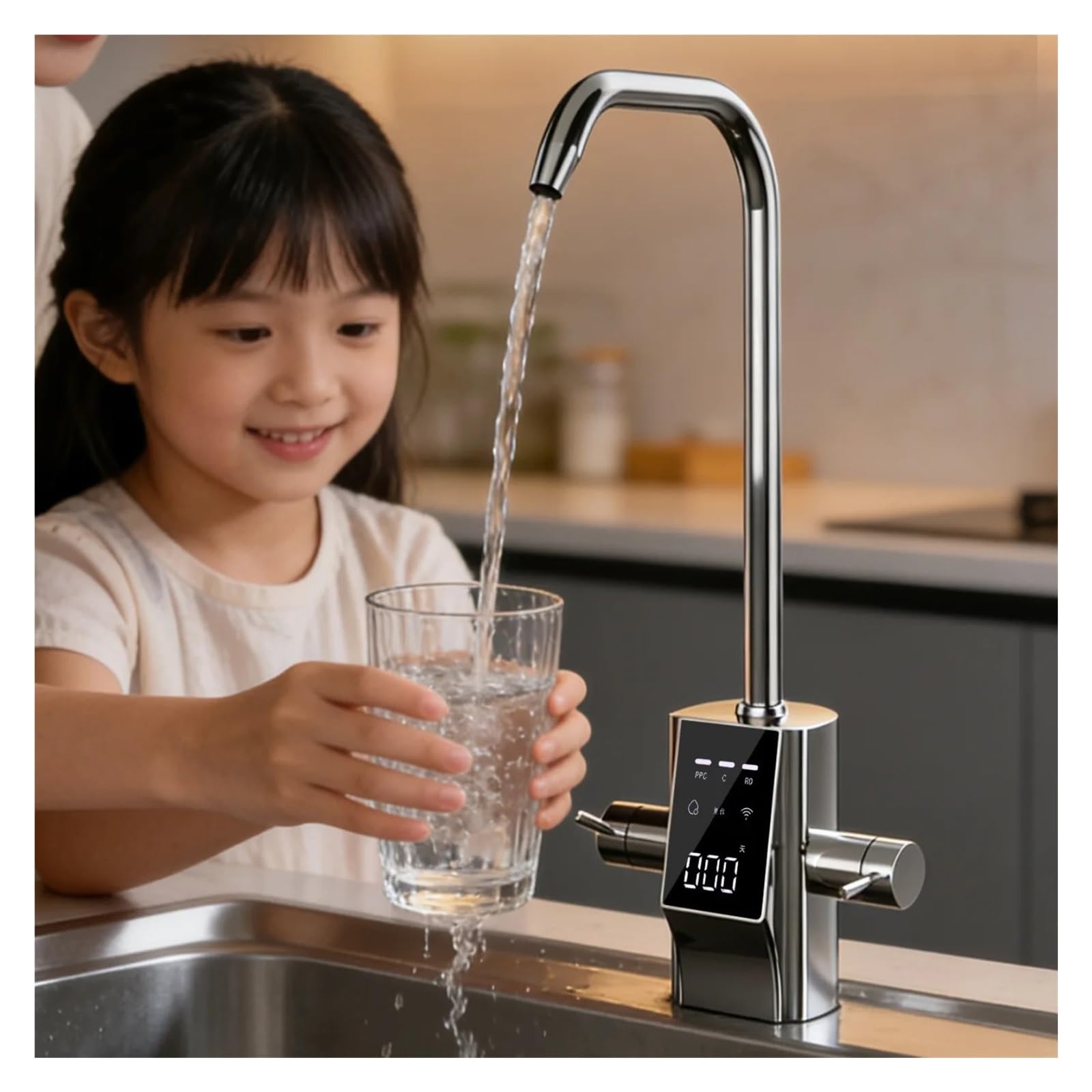 Rubinetto filtro acqua digitale Smart TDS, rubinetto da cucina in acciaio inossidabile 304,Controllo del flusso(Smart Single Out)