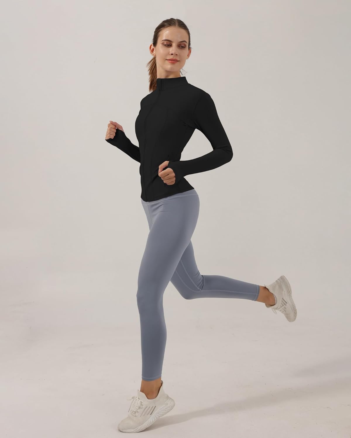 Gacaky Women's Slim Fit Workout Running Track Jackets Full Zip-up Yoga Athletic Jacket with Thumb Holes - Image 6