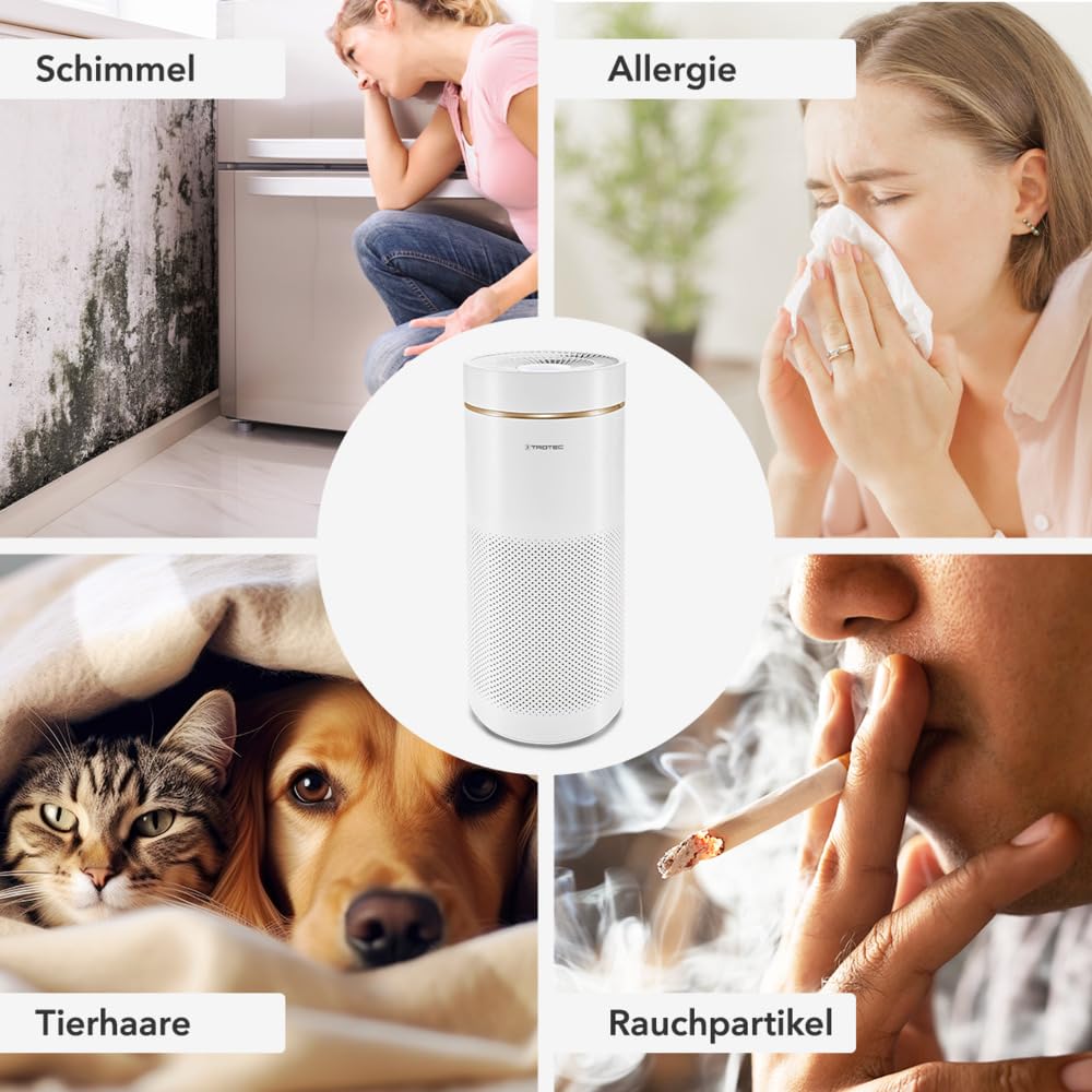 TROTEC AirgoClean 170+ oczyszczacz powietrza – filtr HEPA dla alergików – do pomieszczeń do 42 m²/105 m³, filtr powietrza usuwa 99,97% wszystkich cząstek, 5 poziomów dmuchawy z trybem Turbo, biały