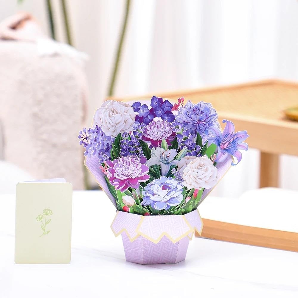 Regalo di Auguri con Bouquet 3D garofani Rosa e Viola