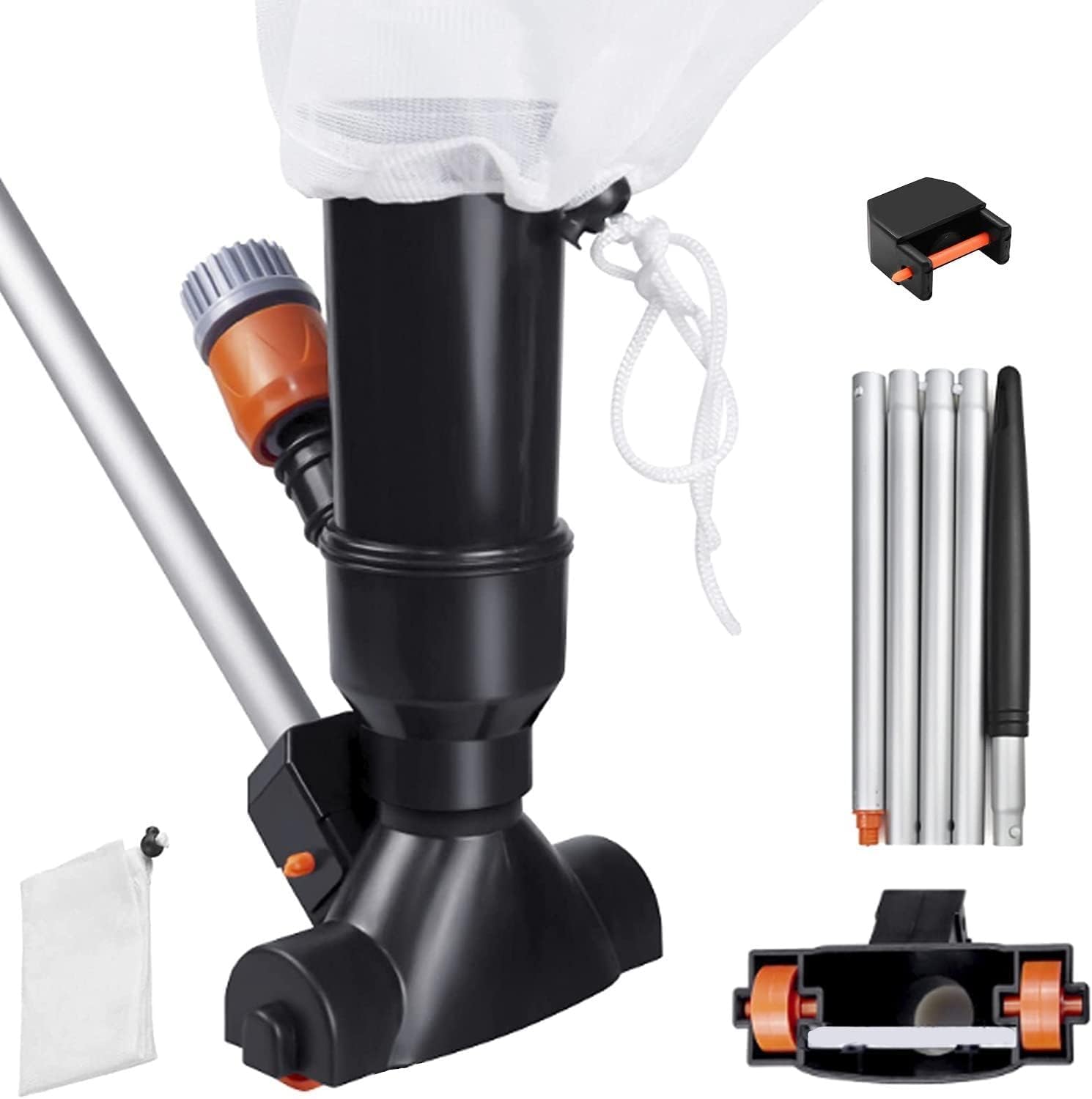 Pool Vacuum Cleaner, Portable Pool Maintenance Kit with Aluminum Pole, Vacuum Jet Underwater Cleaner, Mesh Bag - for Pool Pond Fountain to Clean Leaves Dirt Sand Silt