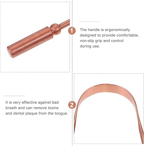 Miniatura 6 de Healifty Raspador de lengua de cobre, 2 piezas, raspador de lengua de cobre, raspador de lengua con estuche de viaje, limpiador de lengua de metal,