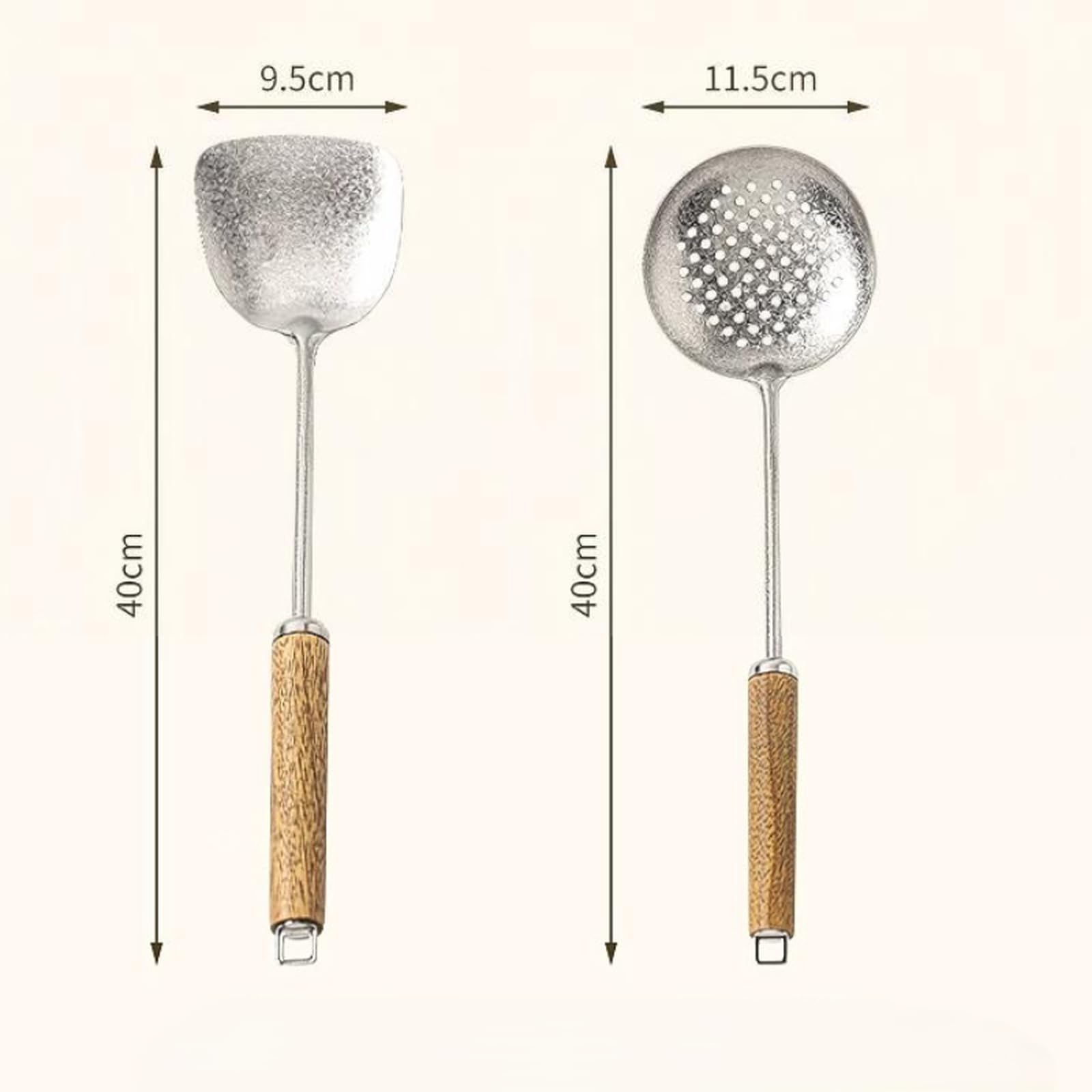 Set di utensili da cucina premium in titanio puro con manico in legno, leggero, resistente al calore, per wok, spatola, mestolo per zuppa, cucchiaio forato, strumenti per cucinare