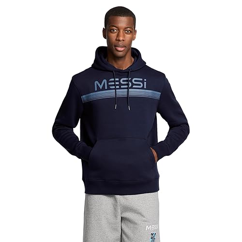 Messi Men's Lifestyle Logo Hoodie, Pullover Sweatshirt with Drawstring, Comfortable