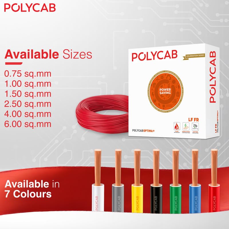 Image of Polycab OPTIMA+ 2.5sqmm 90M coil | Flame Retardant | 99.97% high purity copper | Rodent protection | PVC insulated housewire [Yellow],Pack of 12