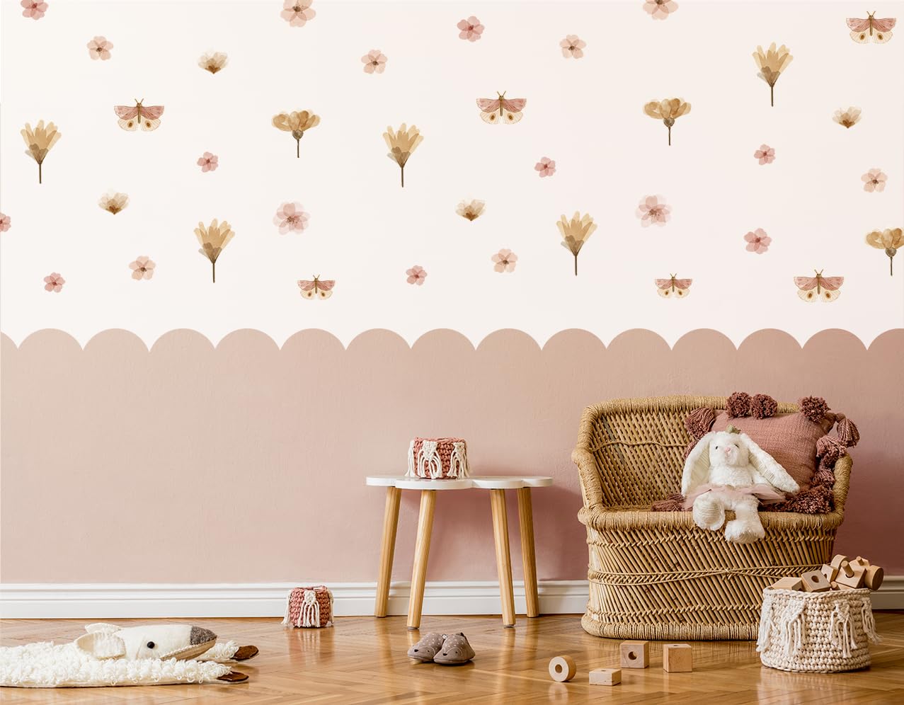 Adesivo da parete per cameretta dei bambini - Adesivo da parete per cameretta dei bambini - Non tossico, sicuro, potente - 46 pezzi adesivi, fiori boho - rosa, marrone, cipria, beige