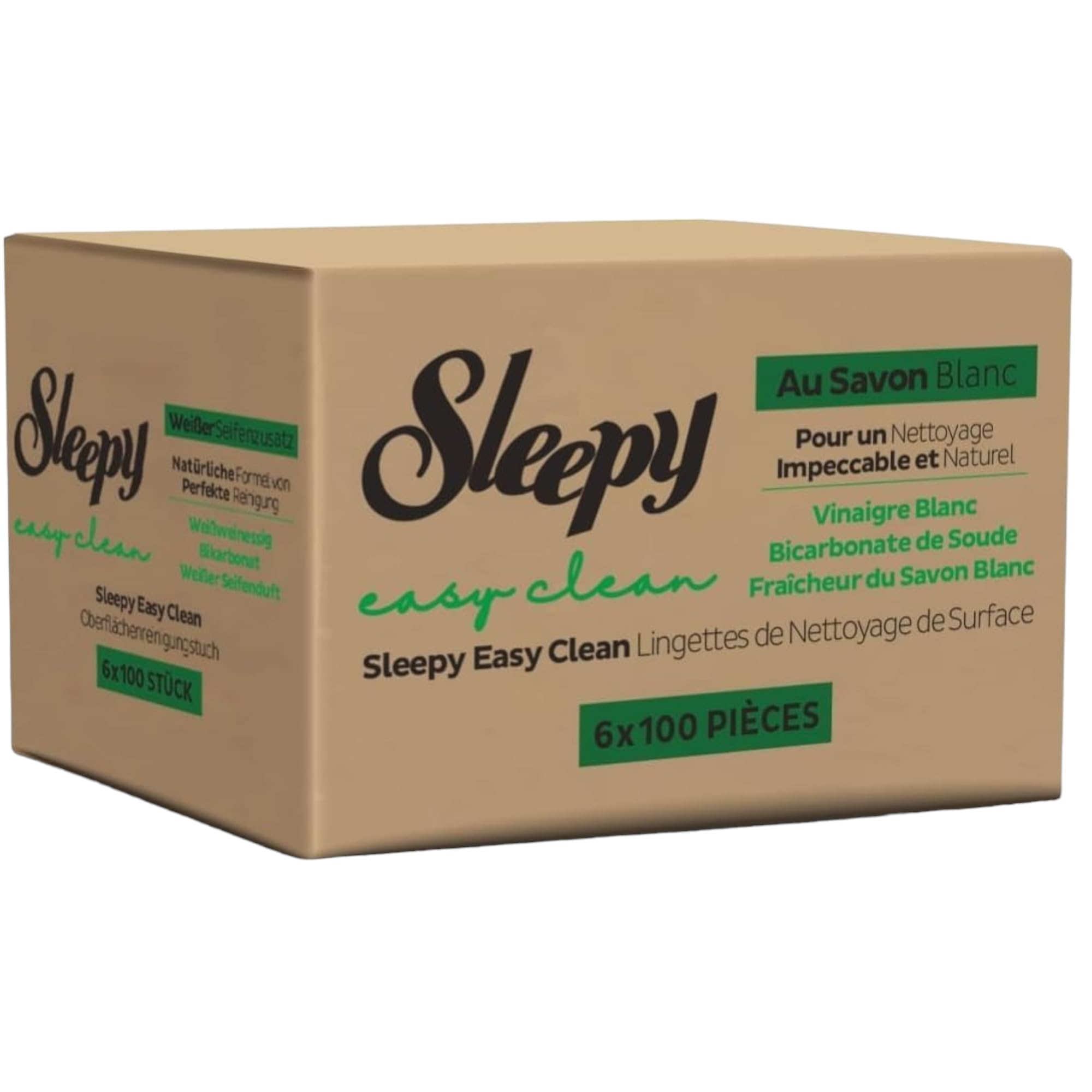 Kelno Sleepy Easy Clean Lot de 6 paquets de 100 lingettes humides (600 feuilles au total) – Lingettes de nettoyage avec additif de savon blanc pour un nettoyage efficace