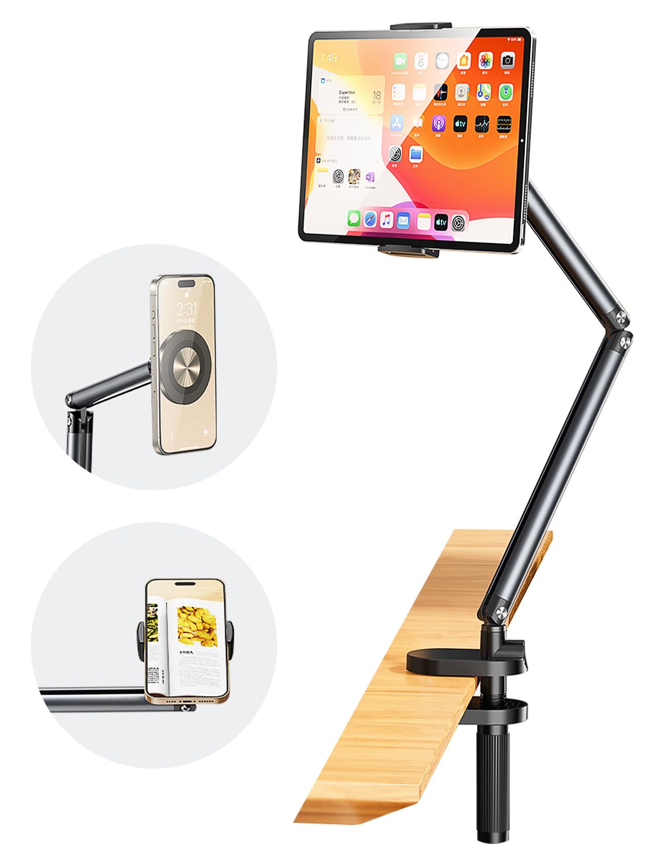 Supporto Smartphone Da Tavolo In Alluminio - Regolabile 360&deg; Con Base Antiscivolo