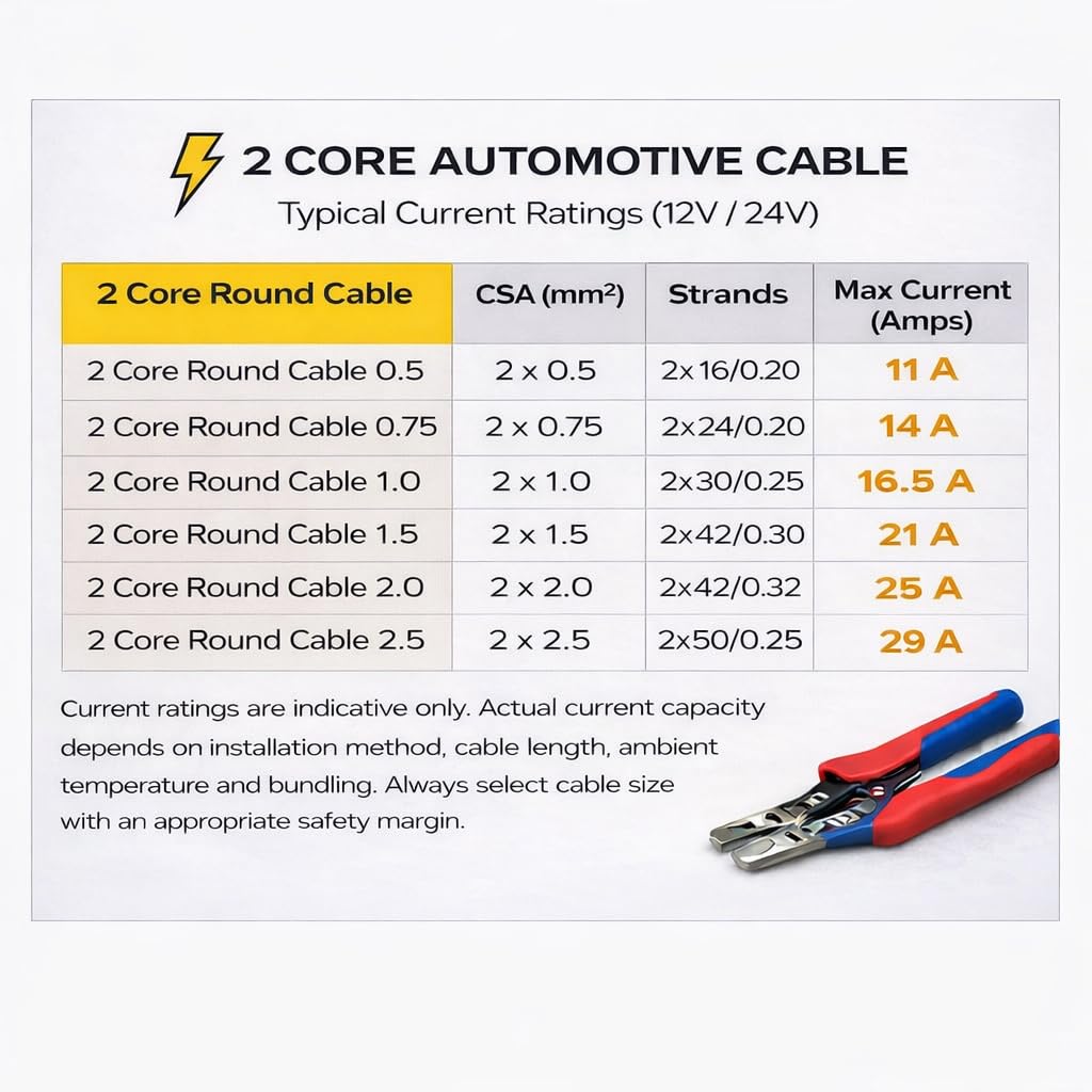 Cable de pared delgado de 2 núcleos redondos para automóviles, 12 V, 24 V, alambre de cobre (1,0 mm², 16,5 amperios, rollo de 30 metros)