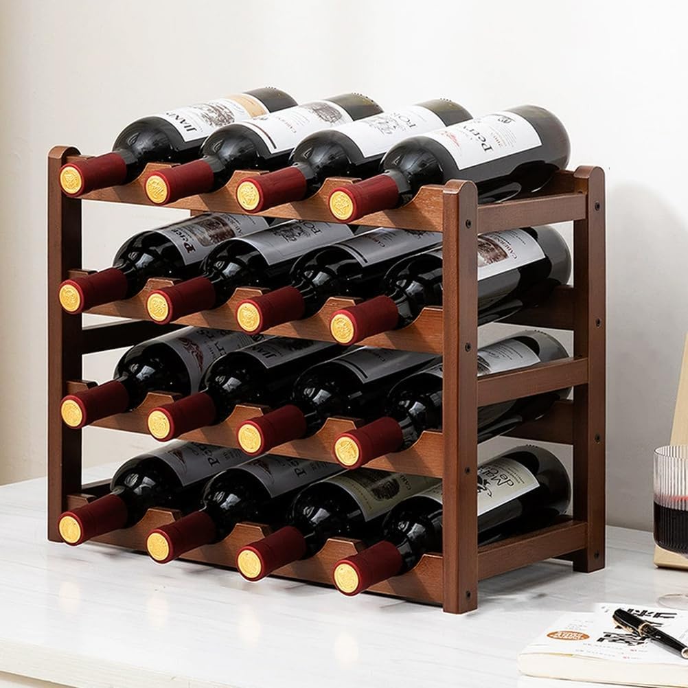 Wine Rack Sturdy Wine Countertop - Bamboo Wine Bottle Holder Wine Storage Racks Counter Wine Stand Inserts for Cabinet Free Standing Floor Table Wine Organizer,16 Bottles