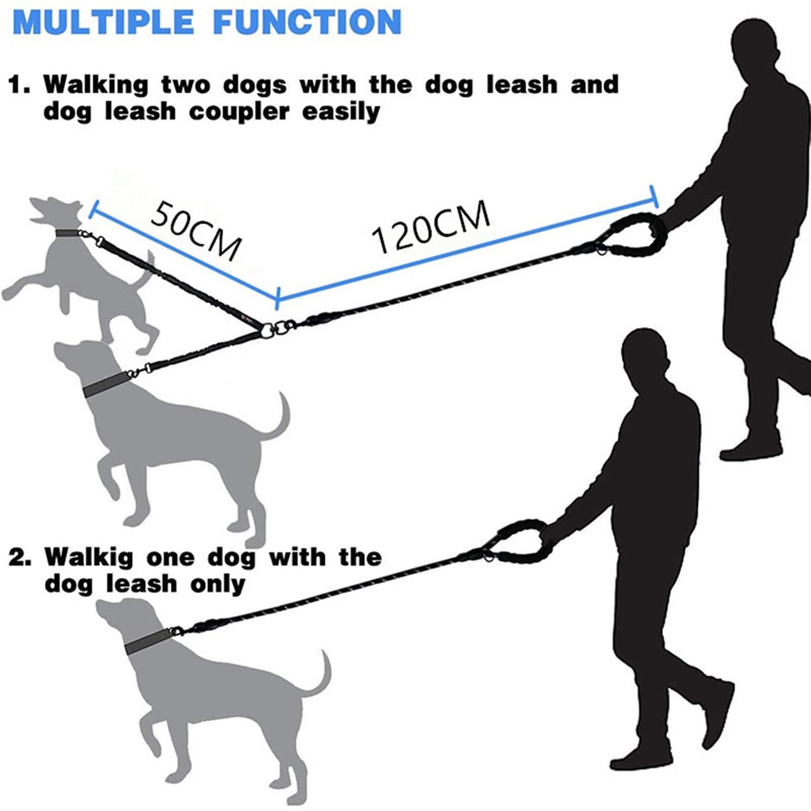 2 Two Dods Leash Coupler Double Twin Lead Walking Hundeleinen (Color : Black)