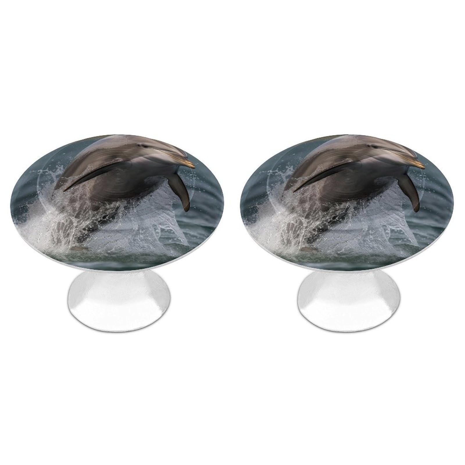 Fodpand White 2 Pack Cabinet Knobs 1.1 Inch Single Hole Drawer Pulls Handles Decorative Cool Dolphin Furniture Knobs For Dresser Kitchen Bathroom Cupboard Wardrobe Vanity Closet Door Hardware