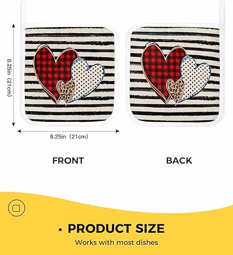 Miniatura 3 de 2 Packs Valentine's Day Pot Holders Sets for Kitchen,Oven Pan Plate Bowl Pads Heat Proof Mat with Hanging Loop,Terry Cloth Potholders Soft Grip for