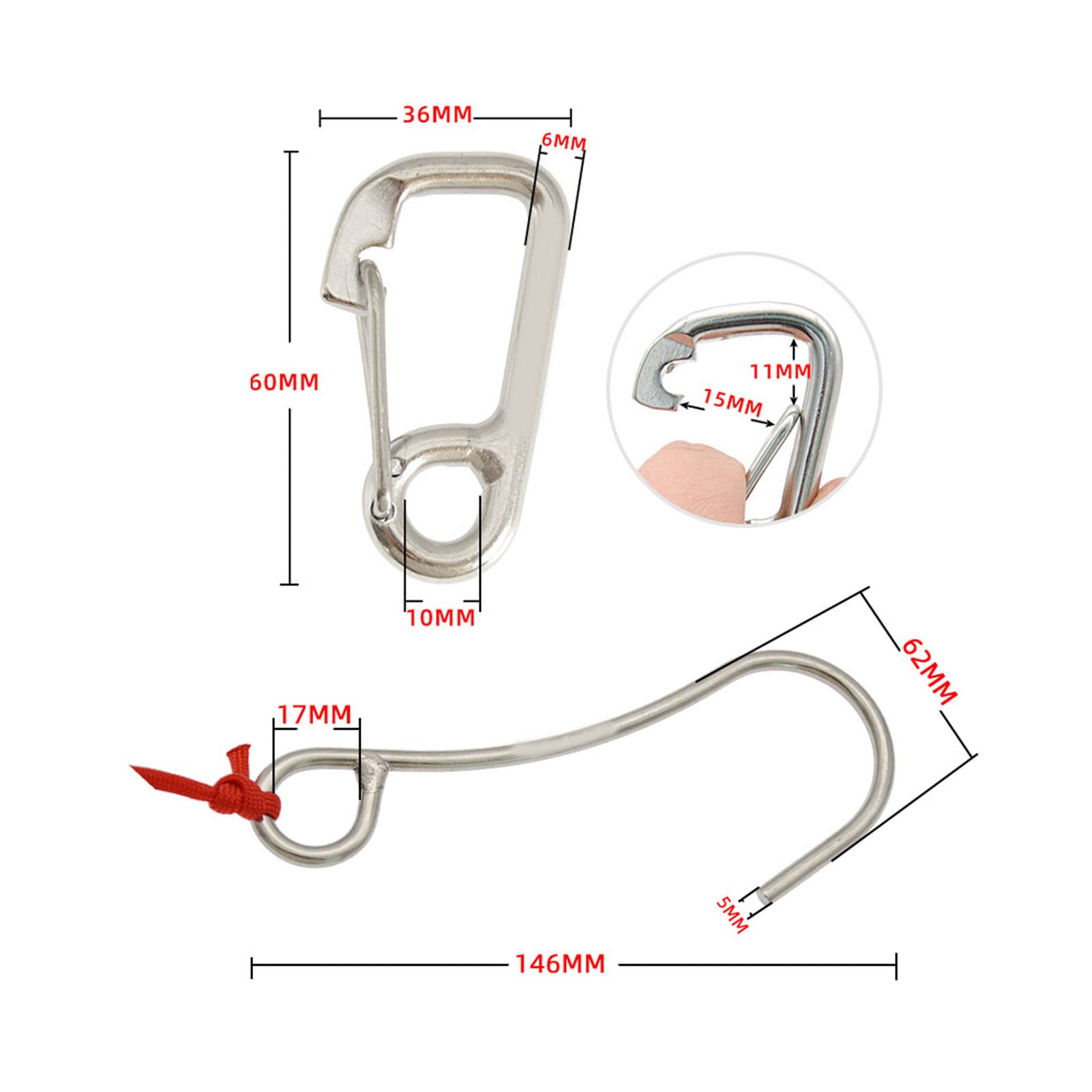 equlup Diving Reef Hook, Stainless Steel Single Hook Scuba Diving Reef Drift Hook with Lanyard Quick Release Buckle for Underwater Scuba Diving (Red)